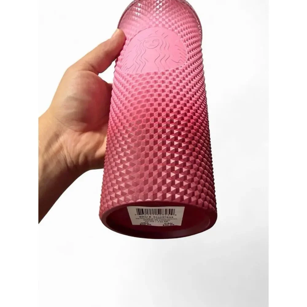 New Starbucks 2021 Blush Pink Waxberry Ombre Gradient Studded 24oz Tumbler Cup